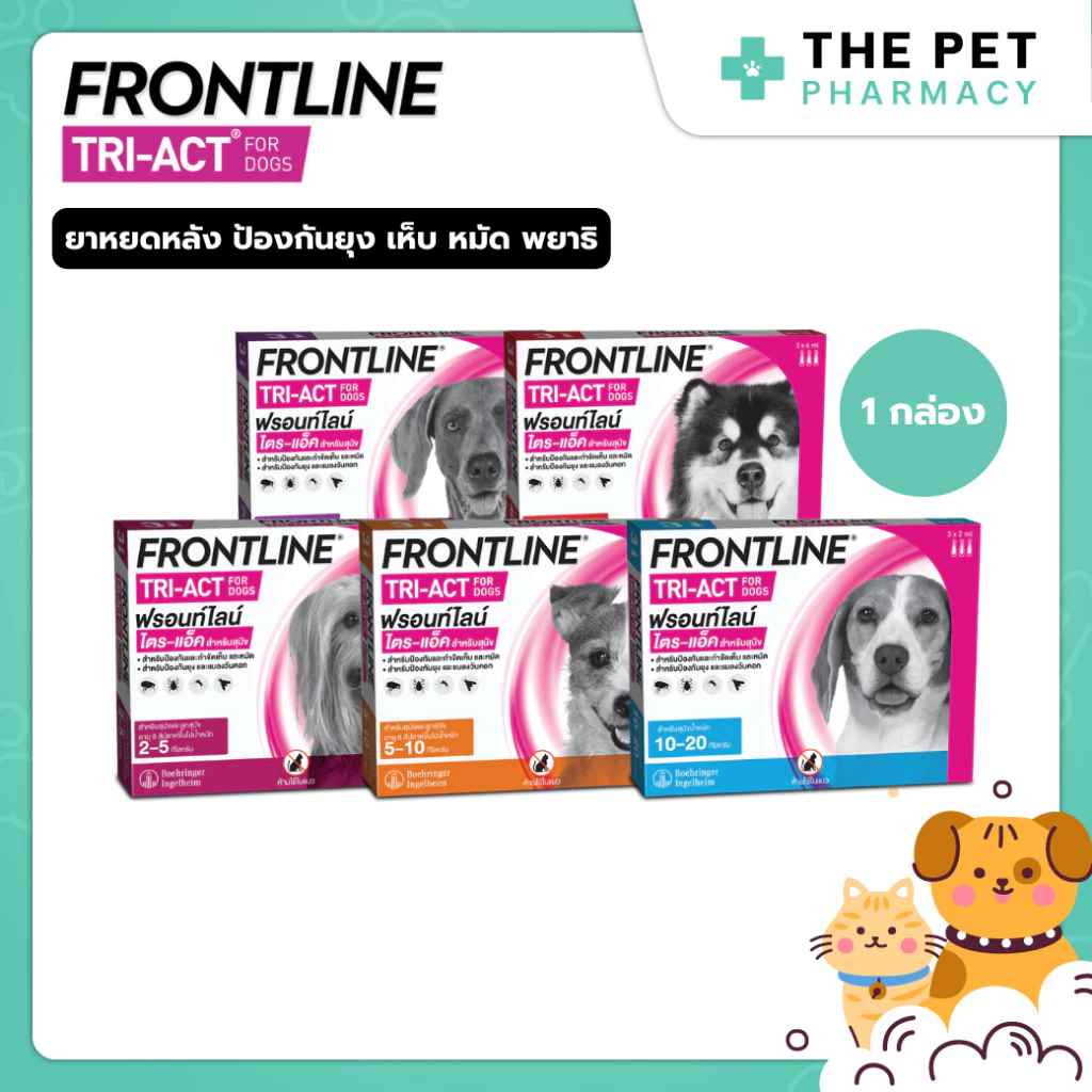 Frontline Tri-Act สำหรับสุนัข หยดตรงจุด หยุด ยุง เห็บ หมัด ฟรอนท์ไลน์ ไตร-แอ็ค ( 1 กล่อง )