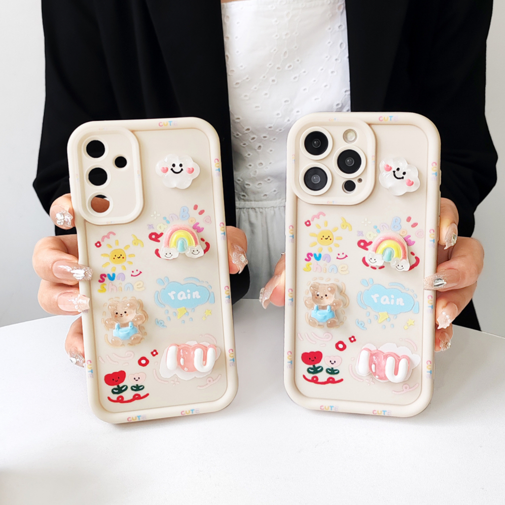 เคสกันกล้องการ์ตูนนูนขอบมีลาย เคสไอโฟน เคสออปโป้ RENO12 RENO11 เคสวีโว่ Y17S Y03 Y18 Y28 เคสซัมซุง A55 A35 A23 A15 A05S