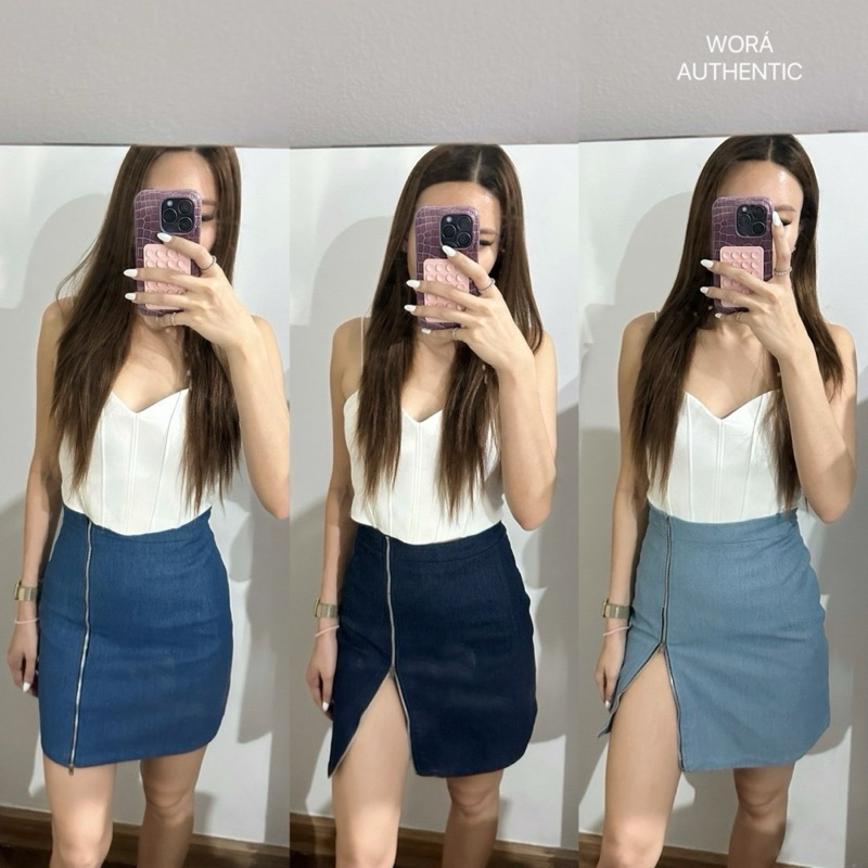 MADABASICS - Wora skirt กระโปรงผ้ายีนส์ ซิปผ่าหน้า