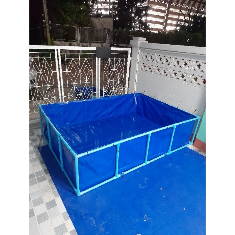 กระชังบกบ่อผ้าใบ เคลือบ PE 200 Super หนา 0.35 mm ราคาพร้อมโครง PVC หนา 3.5 mm ขนาด 1.2 * 2 ลึก 40 ซม