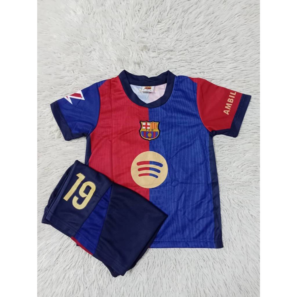 ชุดเสื้อกีฬาเด็ก ทีมบาร์เซโลน่าBarcelona เบอร์19ชื่อลามีน ยามาล ปี2024-2025ใหม่ล่าสุด เสื้อ+กางเกง ป้ายงานปัก