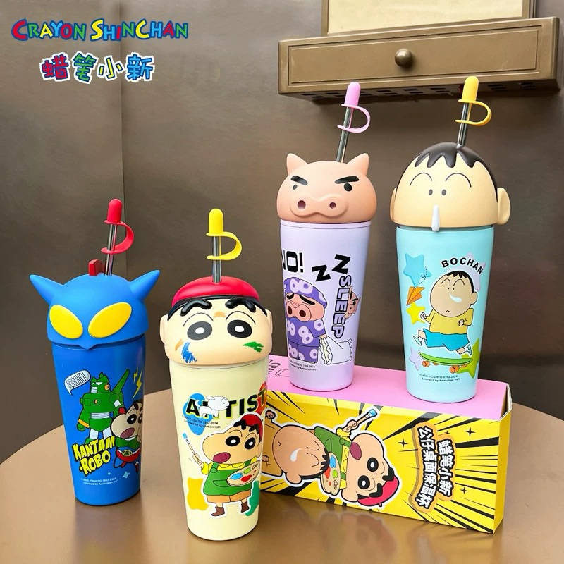 ⚡️พรีออเดอร์⚡️ แก้วเก็บความเย็น แก้วเก็บอุณหภูมิ ชินจังจอมแก่น Crayon Shin-chan แก้วชินจังพร้อมหลอด 600ml ลิขสิทธิ์แท้💯%
