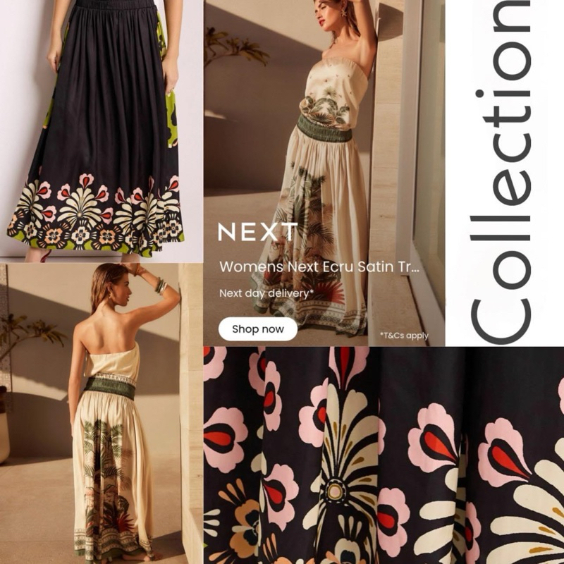NEXTมาใหม่ล่าสุด สวยจริง กระโปรงยาวพริ้วๆช่วงเอวเป็นสม็อค ผ้าซาติน Next Satin Bright Floral Print Maxi Skirt
