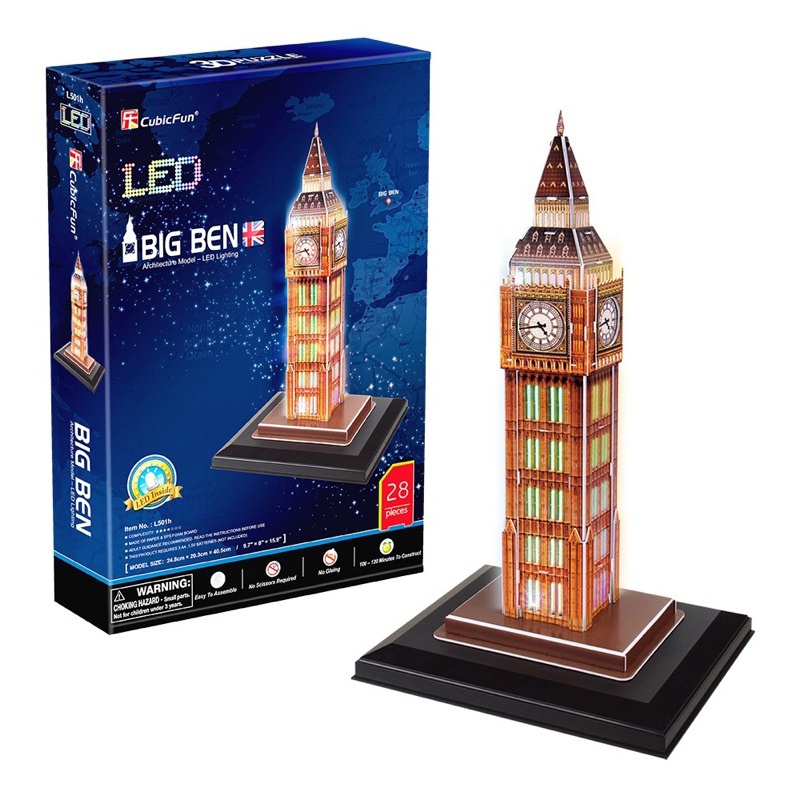 ตัวต่อหอนาฬิกาบิกเบน จิ๊กซอว์ 3D มีฐานไฟ LED Big Ben L501 แบรนด์ Cubicfun ของแท้ 100% สินค้าพร้อมส่ง