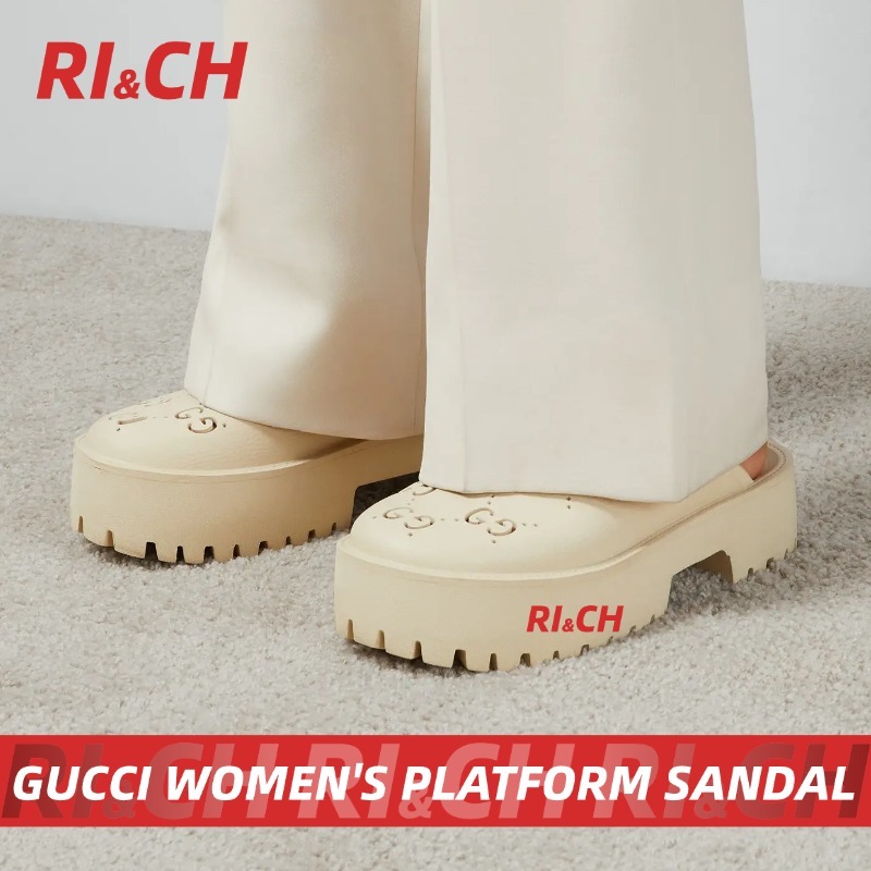 #Rich ราคาถูกที่สุดใน Shopee แท้💯GUCCI WOMEN'S PLATFORM SANDAL rubber รองเท้าแตะผู้หญิง สีขาว