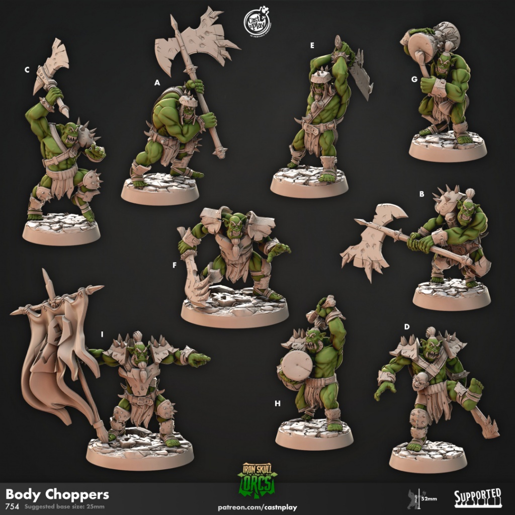 Body Choppers - Iron Skull Orcs - Humanoid Orc / 32mm scale 3D printed miniature CNP