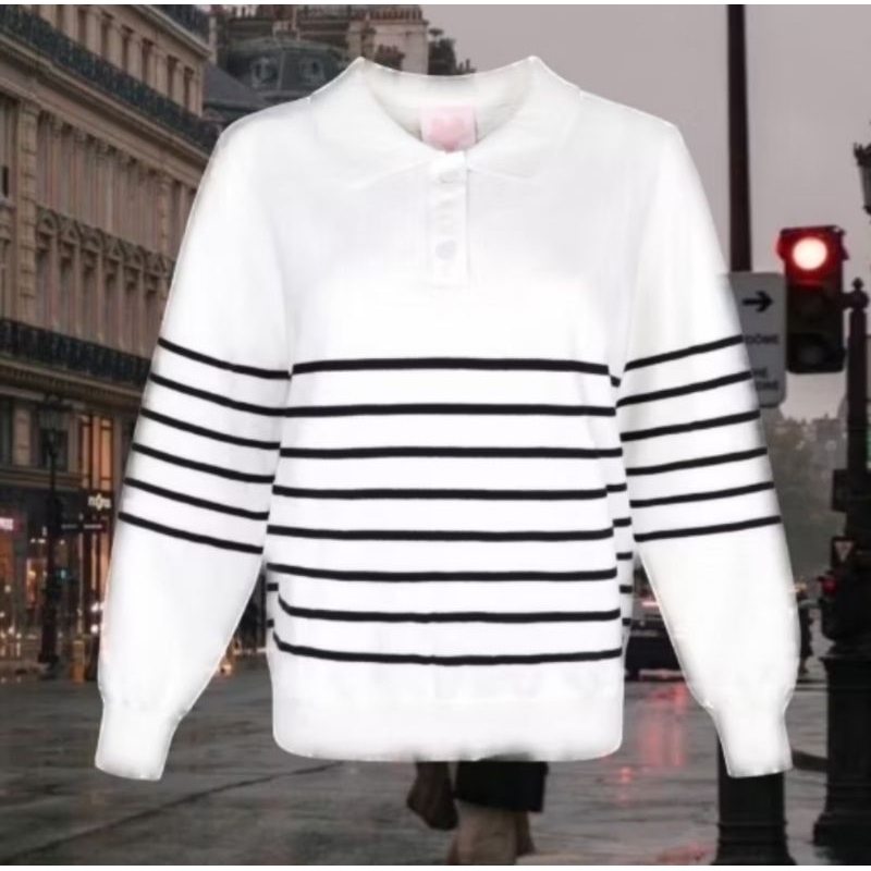 BONNY SWEATER สีขาว สเวตเตอร์คอปกลายฮิต