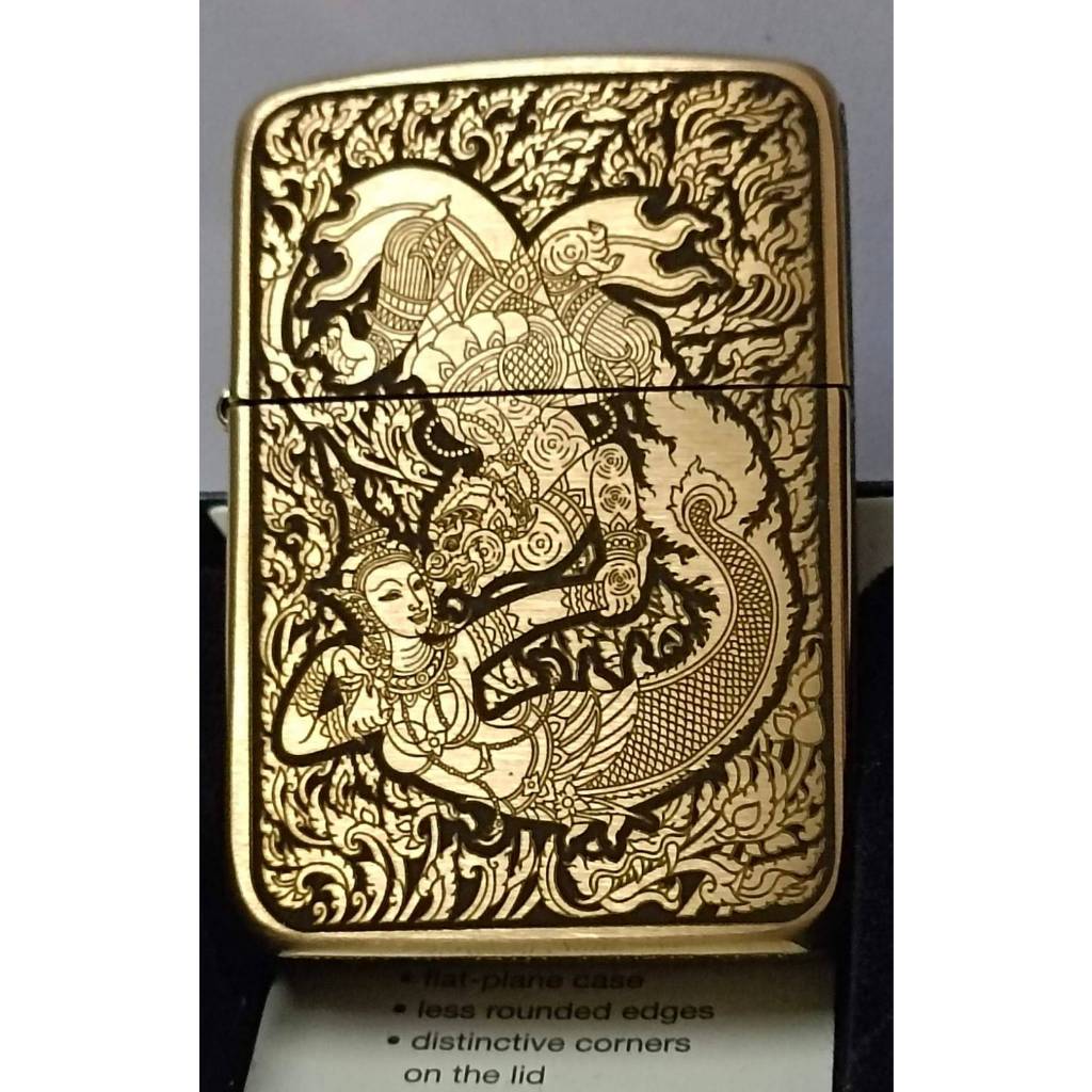 Zippo Replica Brass 1941 ของแท้ สีทองด้าน ยิงเลเซอร์ ลายหนุมานกับสุพรรณมัจฉา 5 ด้าน