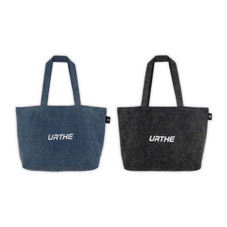 URTHE - กระเป๋าผ้า ยีนส์ สกรีนลาย รุ่น THE DENIM TOTE BAG