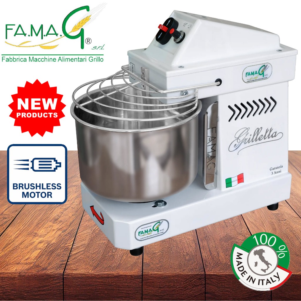 FAMAG  เครื่องนวดแป้ง IM5/10V HH NEW MODEL BRUSHLESS White Spiral Mixer Fixed head  Grilletta 10 spe