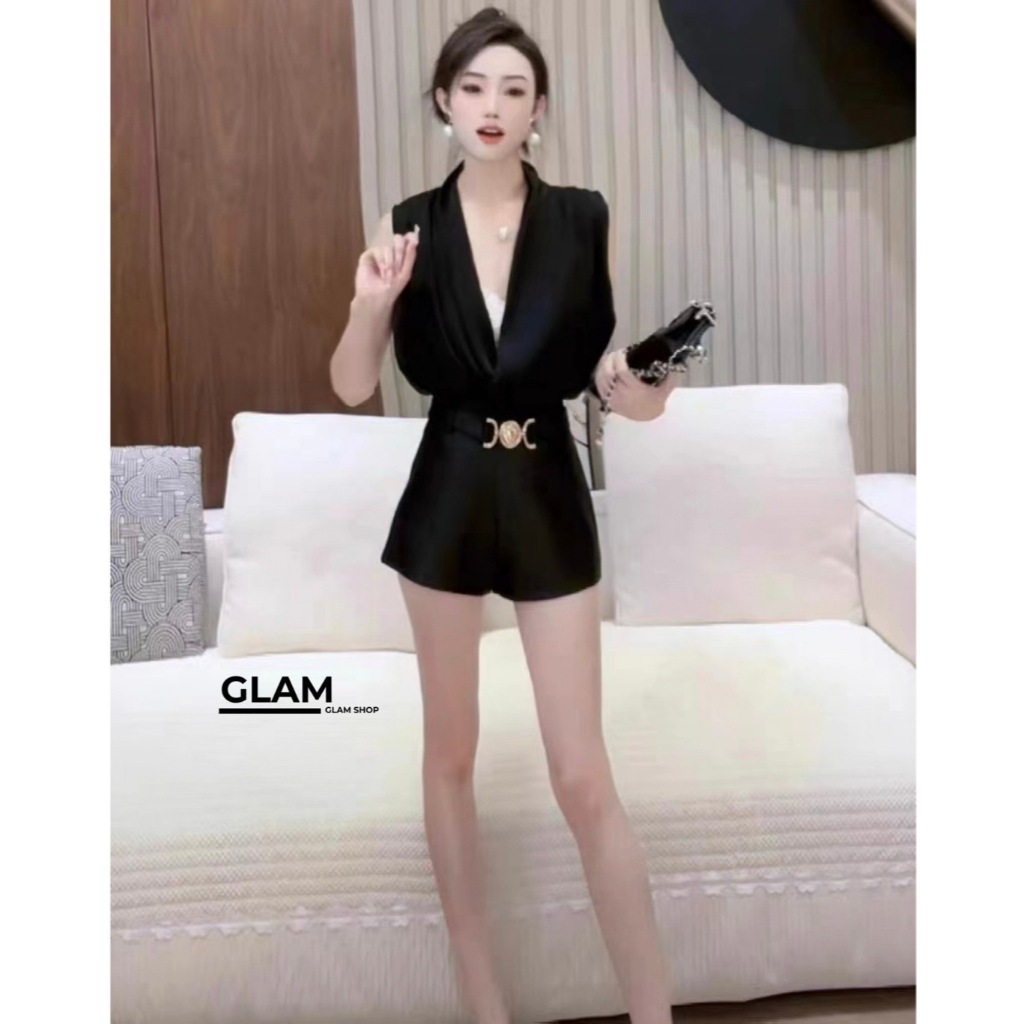 กางเกงขาสั้น เอวสูง แต่งเข็มขัดสิงด้านหน้า #6550