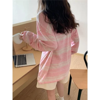 FASHION.61💗 เสื้อยืดเเขนยาว ลายทาง เนื้อผ้าดีผ้ายืด ไม่ร้อน ทรงหลวม รุ่นW6917