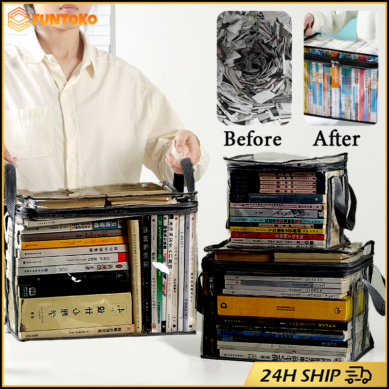 สินค้ามีคุณภาพ กระเป๋าจัดเก็บหนังสือนักเรียน มีซิป กันฝุ่น วางซ้อนกันได้