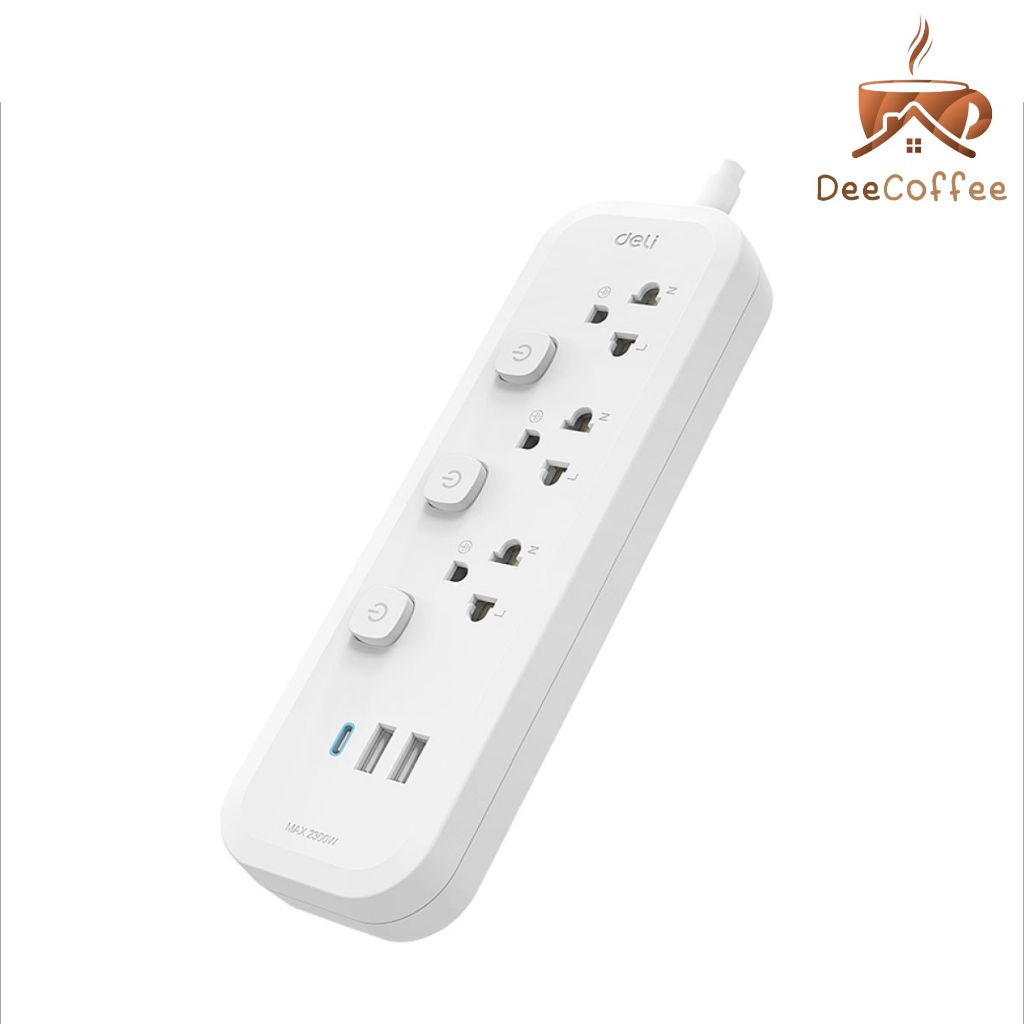 ปลั๊กไฟ CKML 3 ตา 3/4 ช่อง 3/5 เมตร รางปลั๊กไฟ 10A 2500W Extension Cable Dee Coffee