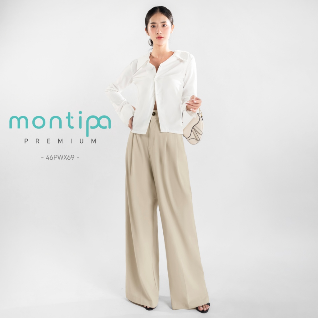 Montipa กางเกงทรงกระบอกเอวต่ำ ดีเทลขอบเอววี ผ้าพรีเมี่ยม ใส่สบาย ใส่ได้ทุกลุค 47PFX69 ราคา ถูกที่สุด ดีลบีเคเค