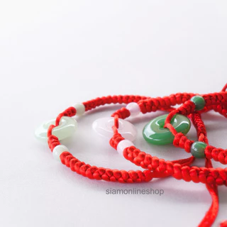 Red String สร้อยถัก ด้ายแดง ประดับเหรียญหยก (เลือกสีได้) ด้ายแดงมงคล by siamonlineshop