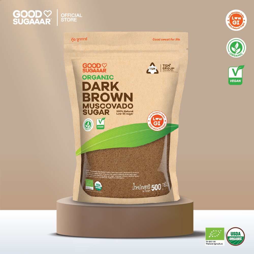 น้ำตาลทรายแดงออร์แกนิก​ ดาร์ค​ บราวน์ มัสโควาโด Organic​ Dark​ Brown Muscovado Sugar​ 500​ กรัม​