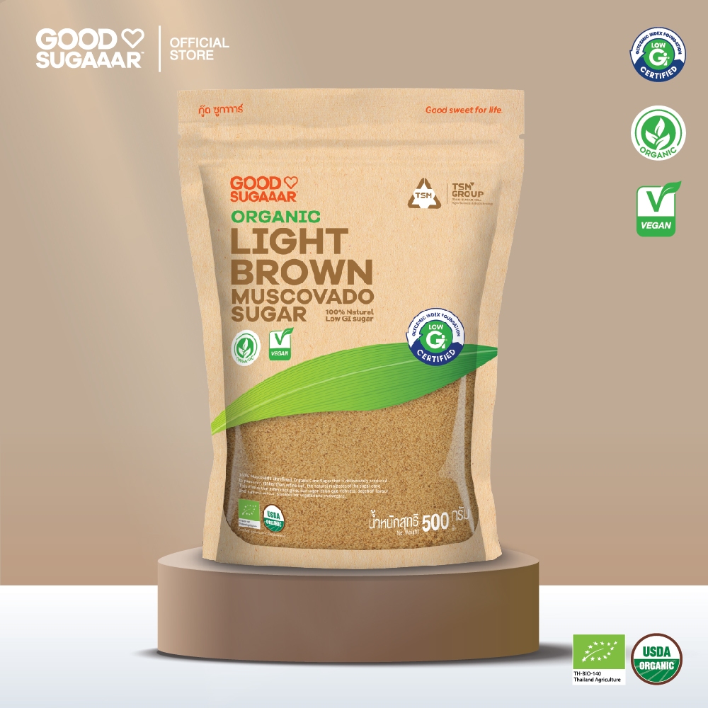 น้ำตาลทรายแดงออร์แกนิก​ ​ไลท์ บราวน์ มัสโควาโด Organic​ Light Brown Muscovado Sugar 500g.