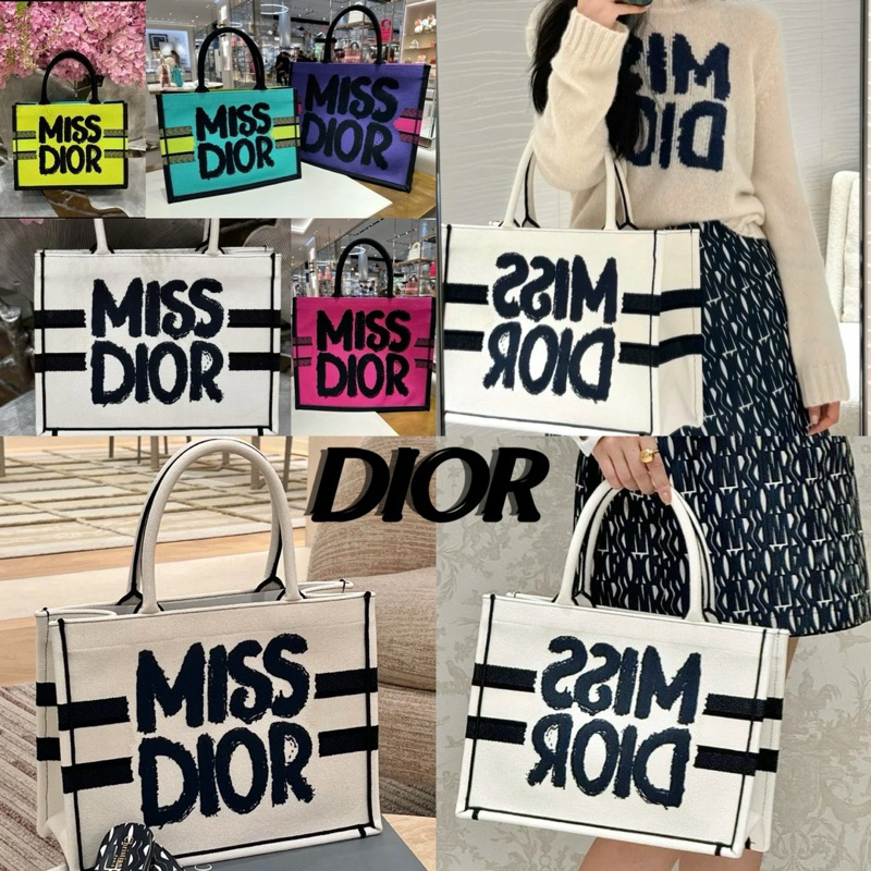 💯  กระเป๋าโท้ท DIOR ของแท้ Miss Dior Graffiti Pattern Pattern Tote Bag