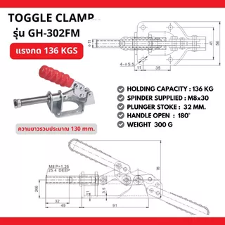 Toggle Clamp แคลมป์ปีกนก แบบดันแนวนอน GH-302FM , GH-305CM , GH-36020 , GH-304CM , GH-304EM , GH 36003