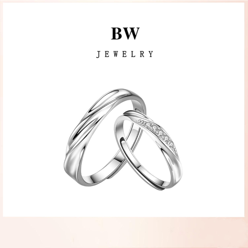 Jewelry แหวนคู่รัก ทองคำขาว ชุดแหวน แหวนแฟชั่นปรับได้ แหวนสุภาพสตรี BWJ001 เรียบง่าย น่ารัก