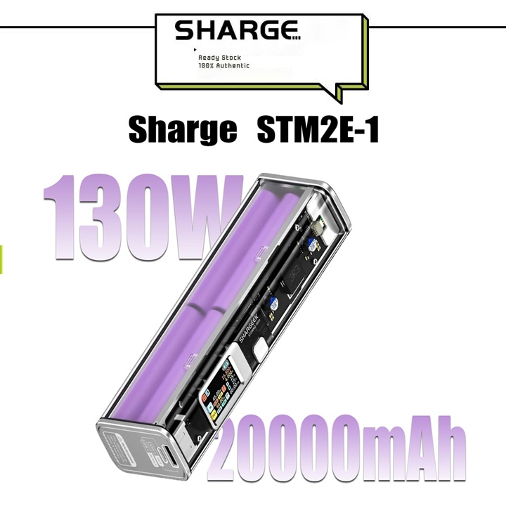 Sharge 130W 20000mAh Powerbank พายุ 2 พาวเวอร์แบงค์แล็ปท็อปบางเฉียบชุดแบตเตอรี่ดีไซน์ซีทรูพร้อมการออ