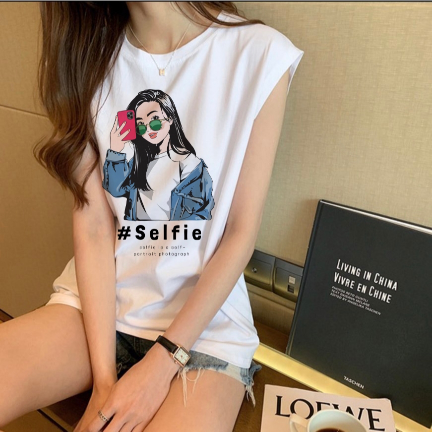 i ice เสื้อแขนกุด ลายผู้หญิง ผ้านุ่ม ใส่สบาย ไม่หด ไม่ย้วย