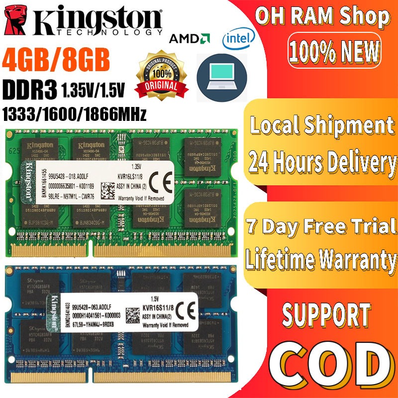 Kingston RAM แล็ปท็อป DDR3L DDR3 4GB 8GB RAM 1600Mhz PC3L 10600S 12800S 14900S 1.35V 1.5V SO SODIMM
