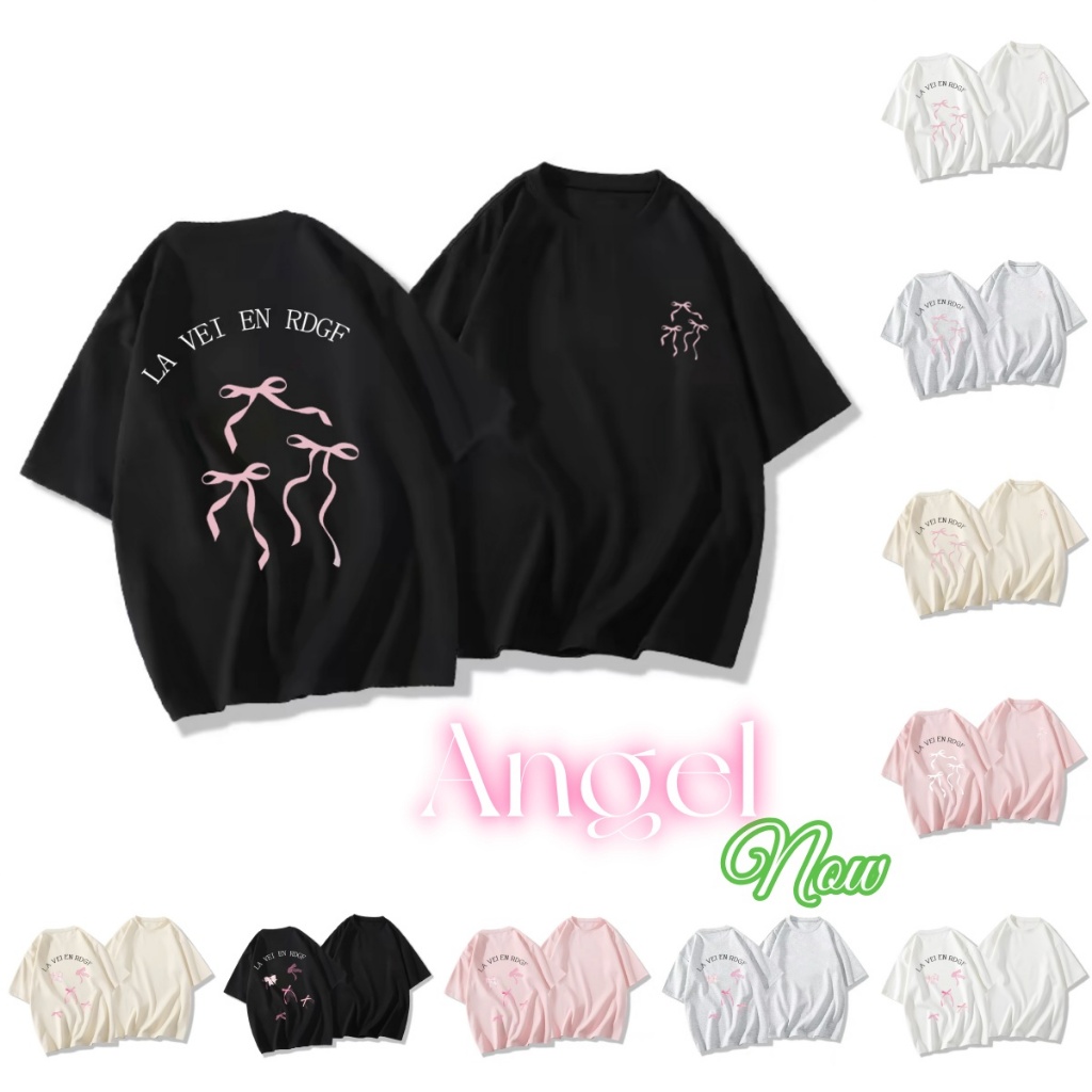 （จัดส่งตลอด 24 ชั่วโมง）Angle Official เสื้อยืดแขนสั้น ทรงหลวม พิมพ์ลายโบว์ ออกแบบดี แบบเข้ารูป สําหรับผู้หญิง