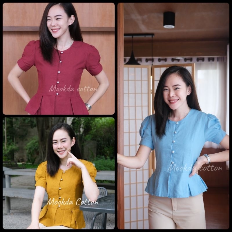 เสื้อผ้าฝ้ายคอกลมชายจีบทวิส