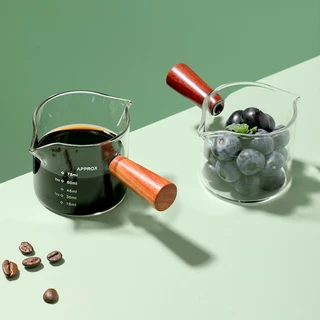 ถ้วยตวงด้ามไม้ ถ้วยแก้วเอสเพรสโซ่ Espresso Cup 75ml 150ml ทนความร้อน ด้ามจับไม้ MindCoffee