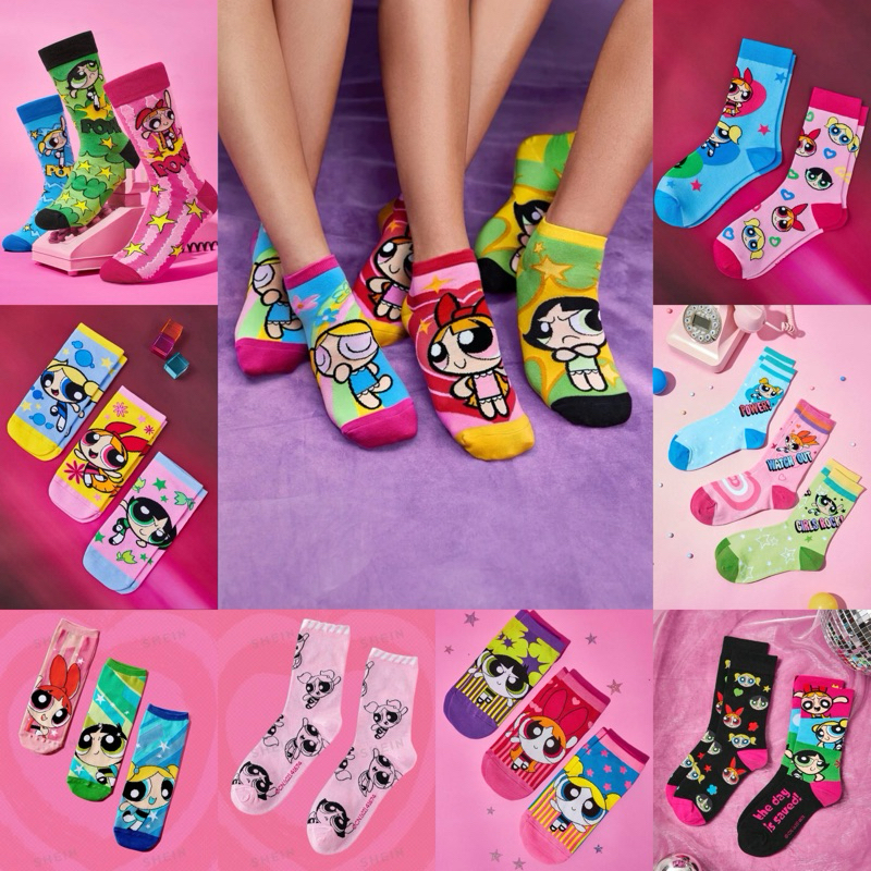 พร้อมส่ง❤️‍🔥 รวมถุงเท้าน่ารัก ลายการ์ตูน ตกราฟฟิค The Powerpuff Girls ลิขสิทธิ์แท้ 100% จาก SHEIN X