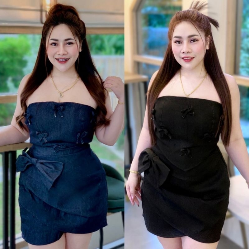 Z110 เซ็ตยีนส์สาวอวบงานผ้ายีนส์แท้ อก38-46“ เอว32-40” สพ.-48“