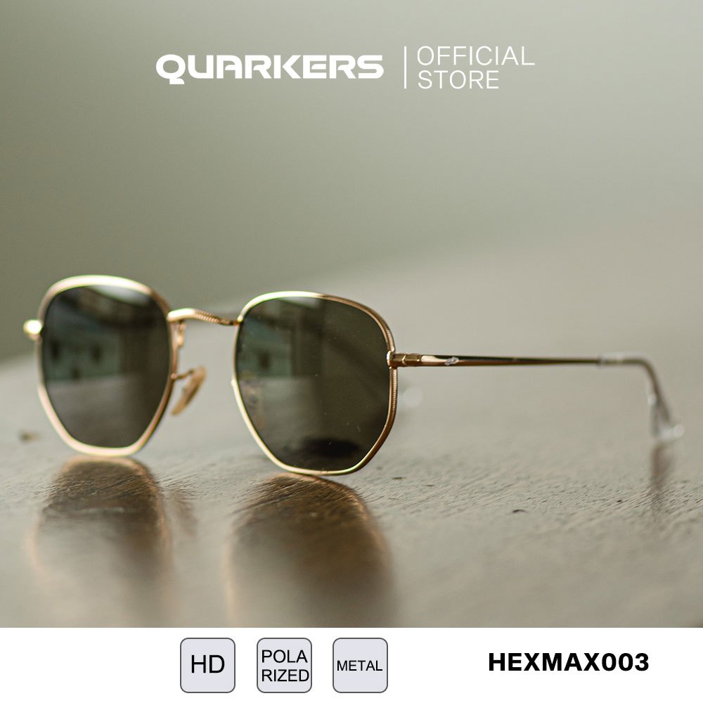 QUARKERS HEXMAX003 แว่นกันแดด ทรงหกเหลี่ยม เฟรมโลหะ เลนส์กันรอย กันเหงื่อ Antimax Polarized
