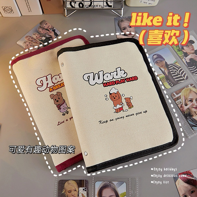 พร้อมส่ง แฟ้มผ้าลายน้องหมา ขอบสี(แฟ้ม+ไส้) ขนาดA5 6ห่วง มีช่องด้านใน แฟ้มการ์ด แฟ้มเก็บเงิน ออมเงิน สมุดโน๊ต