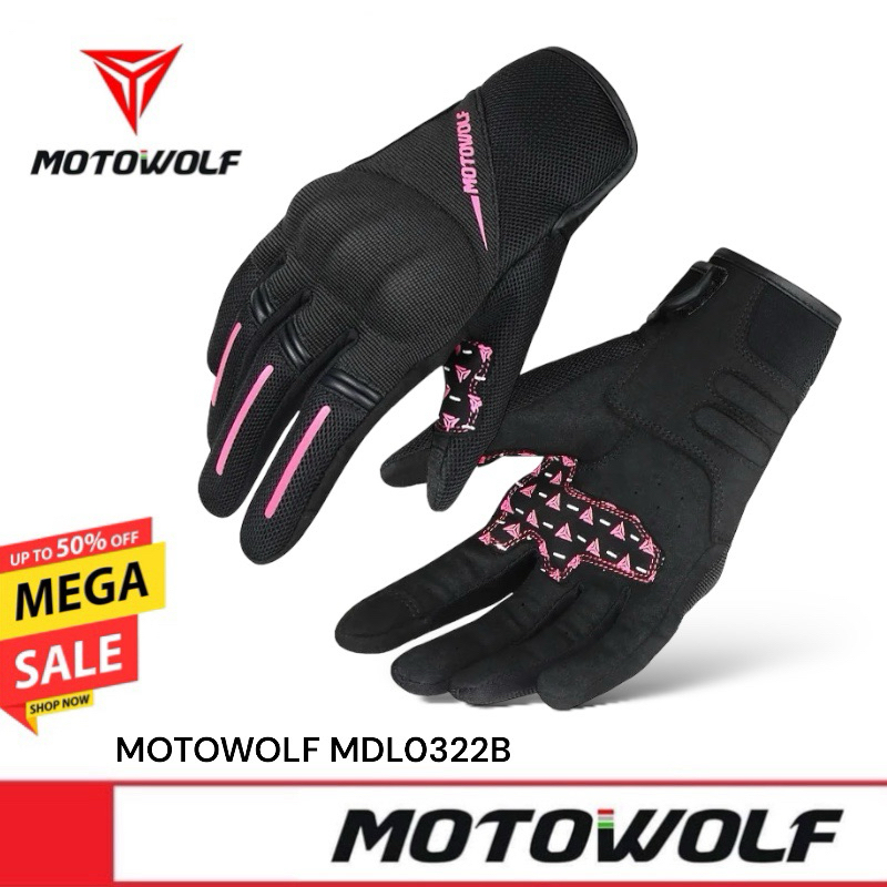 MOTOWOLF MDL 0322B LADYGLOVE ถุงมือผ้าขี่มอเตอร์ไซด์ แบบข้อสูง ที่ออกแบบมาสำหรับผู้หญิง โดยเฉพาะ