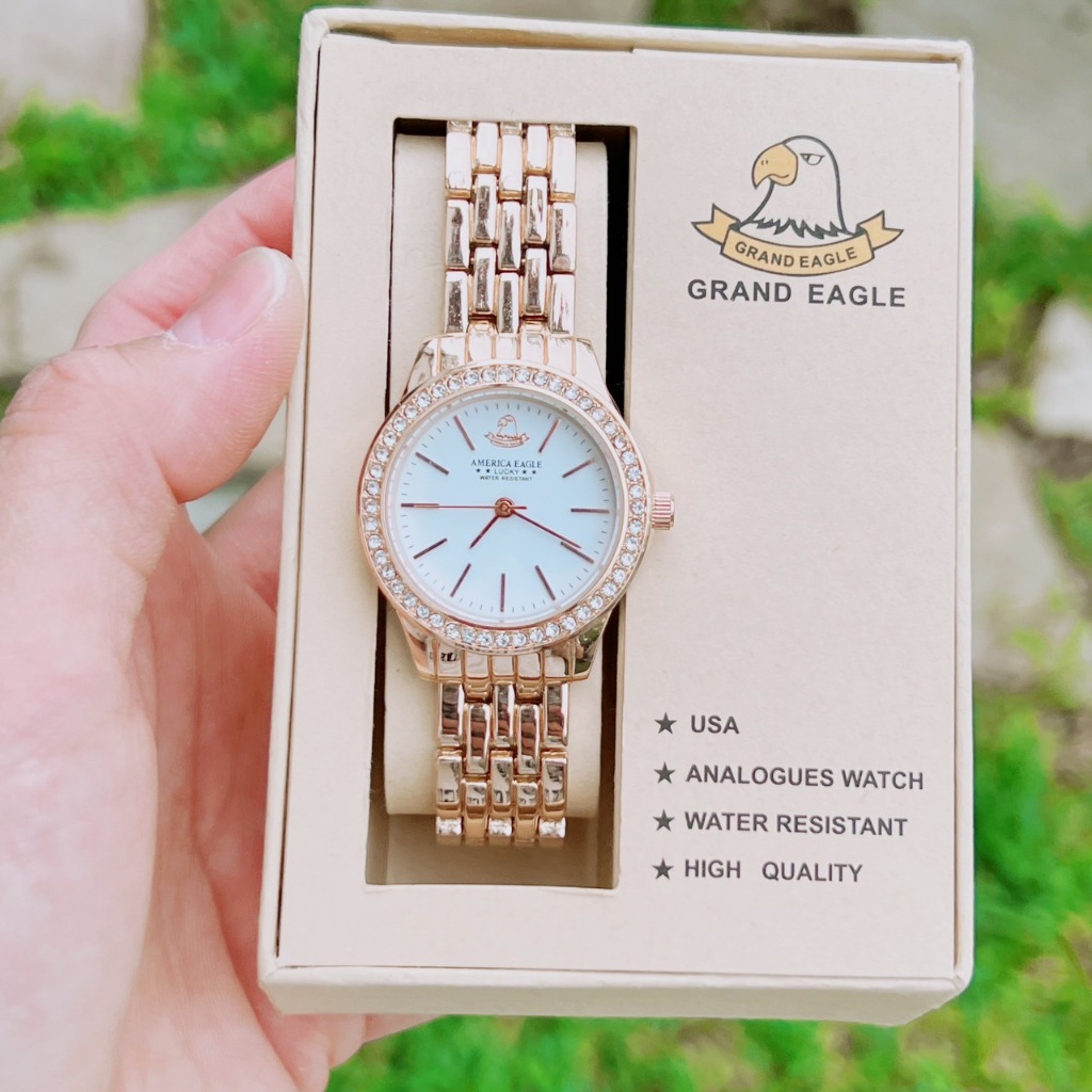 GRAND EAGLE นาฬิกาผู้หญิง หรูหรา แบรนด์แท้ กันน้ำได้ 100% สาย สแตนเลส 25-32 มม