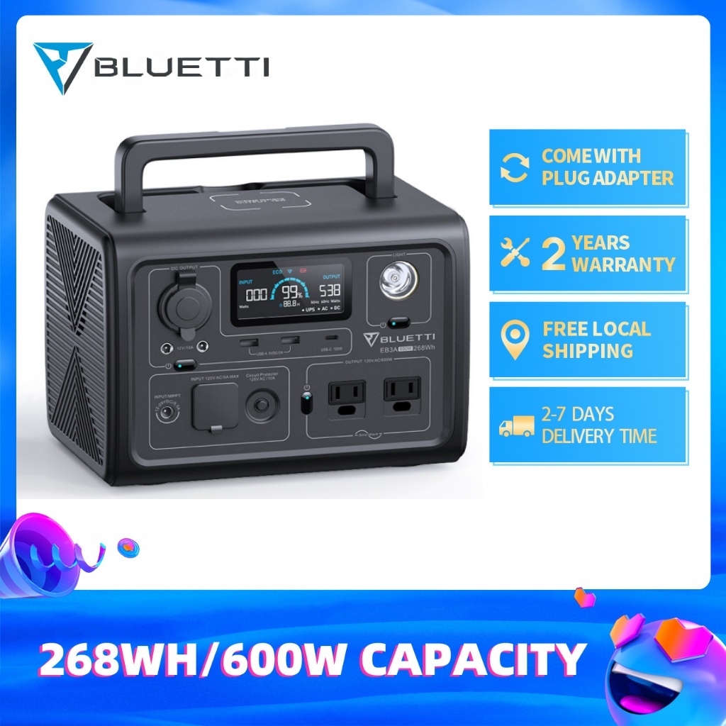 Bluettiบูททิ EB3A สูงสุดได้ถึง 600W ความจุ268Wh power station แบตเตอรี่สำรองไฟ 220V แบตเตอรี่สำรองพก