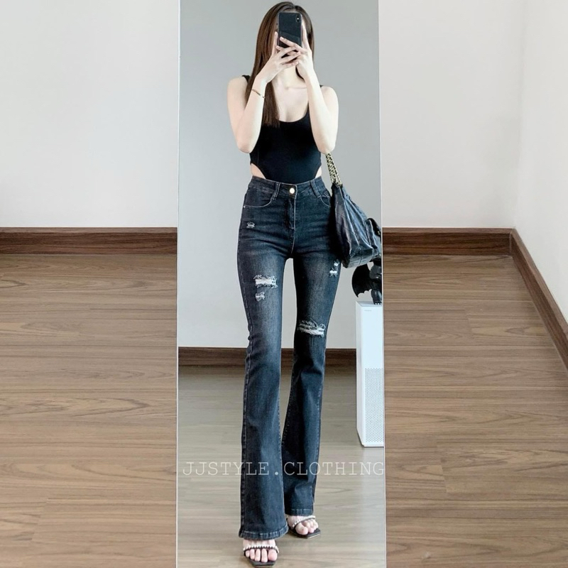 กางเกงยีนส์ MAYGAN STUDIO ขาม้าแต่งสะกิดขาด ผ้ายืดนิ่มทรงสวยมาก