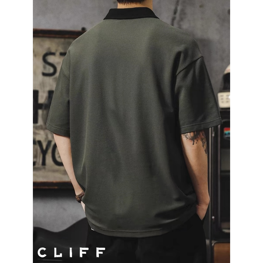 CLIFF เสื้อโปโลผู้ชาย ซิป สีผสม แบบหลวม แมทช์ลุคง่าย แขนสั้นคอปก เหมาะสำหรับธุรกิจลำลอง ราคา ถูกที่สุด ดีลบีเคเค แกลเลอรีภาพที่ 5