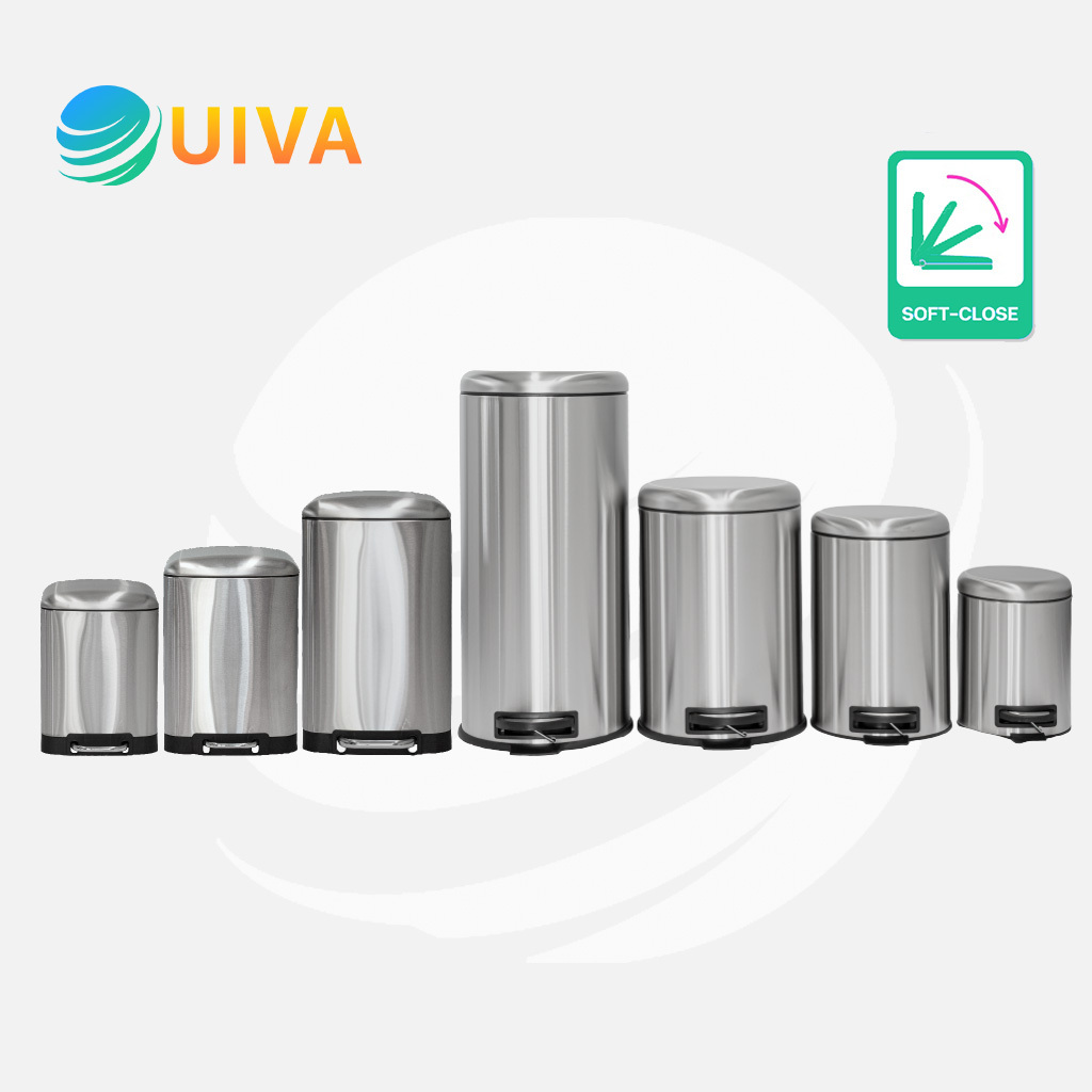 UIVAถังขยะเท้าเหยียบสแตนเลสทรงกลม (Soft close) ขนาด5ลิตร,12ลิตร,20ลิตร,30ลิตร ทรงเหลี่ยม6,12,20,40ลิตร