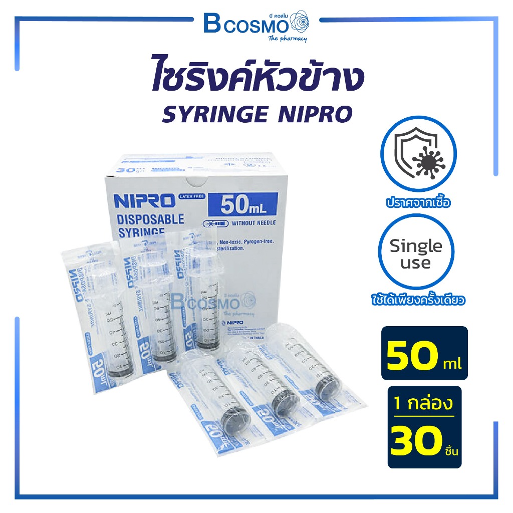 ไซริงค์ Syringe Nipro นิโปร กระบอกให้อาหาร หัวตรง หัวข้าง ขนาด 50 ml. ( 1 แพ็ค 10 ชิ้น )