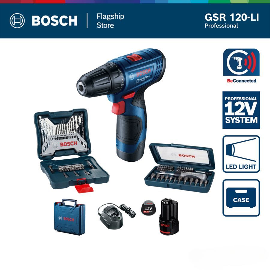 BOSCH ชุดสุดคุ้ม GSR 120 LI Gen 3 Upgrade ชุด X-Line - 33 Pcs.(Blue) และ ชุดไขควงมือ - 46 Pcs.