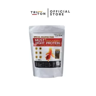 Triton Goldfish Food อาหารปลาทอง ไทรทัน สูตรพิเศษ โปรตีนสูง 60% Triton ขนาด 400g ( เม็ดจม )