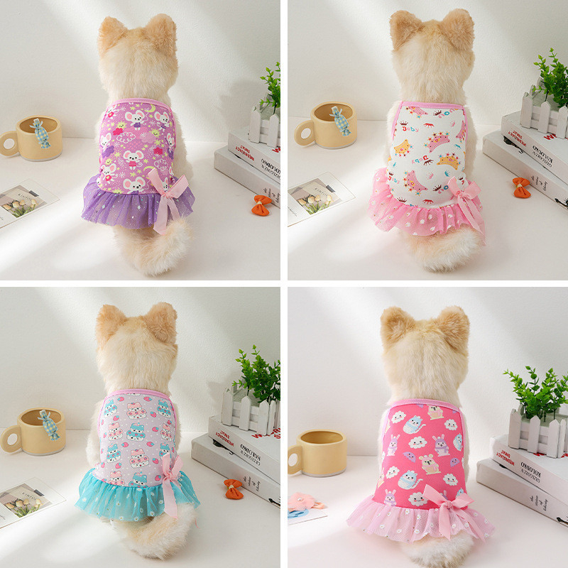 FIVE CATS สัตว์เลี้ยงน่ารักสลิง ชุดสุนัขระบายอากาศได้นุ่มเป็นพิเศษ ชุดสัตว์เลี้ยง ชุดเดรสแมว