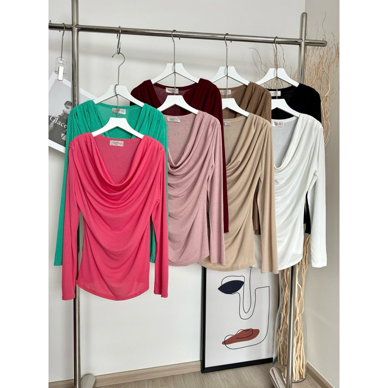 175 เสื้อยืดคอถ่วงแขนยาวสไตล์เบสิก (ผ้าสลาฟเกาหลี)