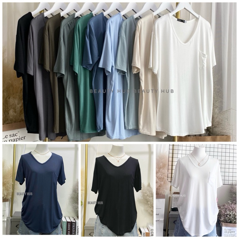 [519 ]เสื้อยืดเรย่อนขนาดจัมโบ้ คอวี รอบอก 46-60 สีพื้น มีกระเป๋า ผ้านุ่มเด้งใส่สบาย