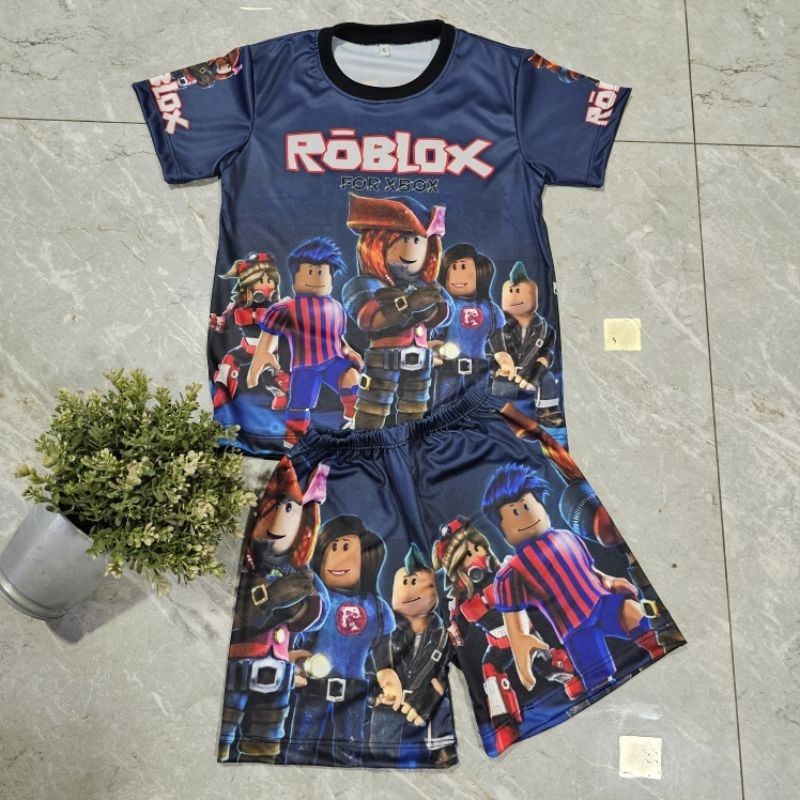 เสื้อ Roblox ชุดเด็กเสื้อ+กางเกงพิมพ์ลาย หน้า-หลัง