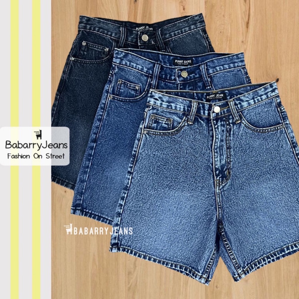 BabarryJeans กางเกงสามส่วน [S-5XL] ขาสั้น เอวสูง รุ่นเรียบคลาสสิค มี 3 สี