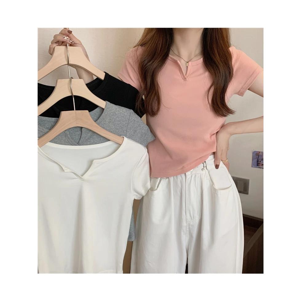 Magma Shop เสื้อยืดคอกลม เสื้อยืดสีพื้น เสื้อครอปแขนสั้น พร้อมส่งในไทย
